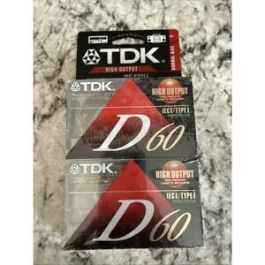 2 Blank Cassette Tapes TDK D60 IECI/Type 1 Low Noise High Output Sealed Pack